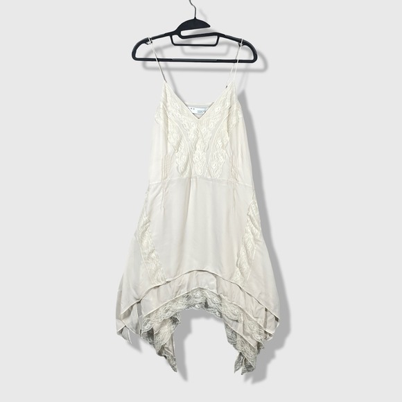 IRO Dresses & Skirts - IRO Lace Trim Silk Cami Dress Womens 34 Cream Boho Chic Fairycore Hankerchief